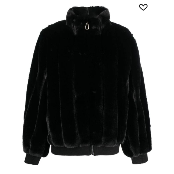 SANDRO Babel Faux Fur Jacket Black Size 6 NWT - Picture 1 of 8